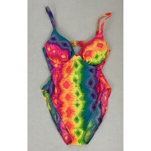 Vintage Pacific Connections Size 9/10 Tie Dye High Cut One Piece Swimsuit USA